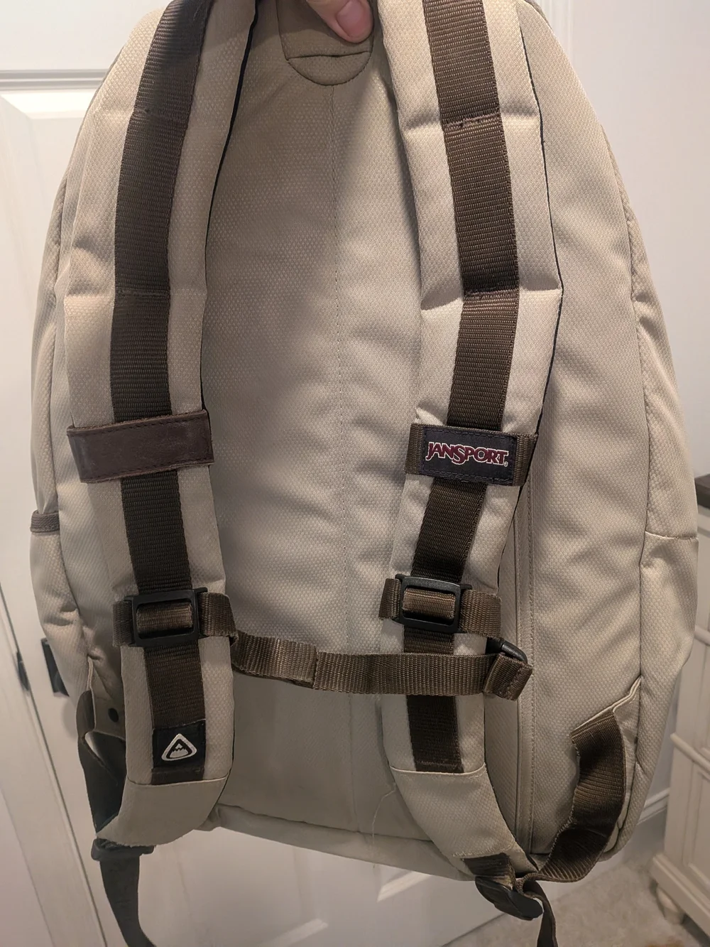 JanSport Beige Backpack with Dark Accents Laptop Slot
